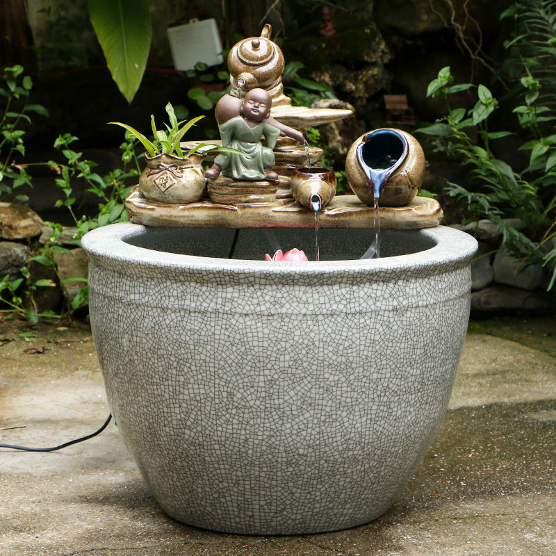 Jingdezhen ceramic crack fish bowls of water fountains fish sitting room adornment humidifying furnishing articles fish basin landscape