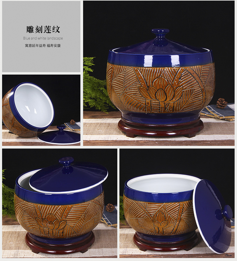 Art spirit of jingdezhen ceramic barrel ricer box store meter box with cover insect - resistant seal tank cylinder storage tank