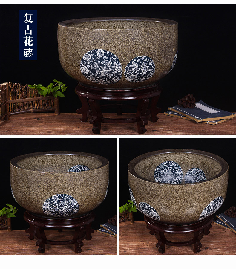 Jingdezhen ceramic aquarium turtle cylinder goldfish bowl lotus cylinder fish bowl lotus lotus cylinder furnishing articles in the living room