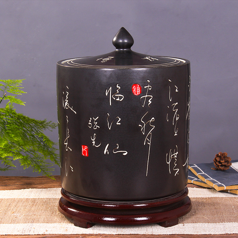 Jingdezhen kitchen household ceramic barrel storage bins with cover insect - resistant type seal tank cylinder storage tank