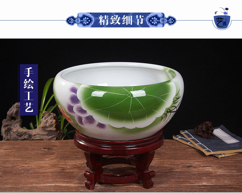 Jingdezhen ceramic aquarium turtle cylinder goldfish bowl of the big tank water lily bowl lotus lotus cylinder cylinder furnishing articles in the living room