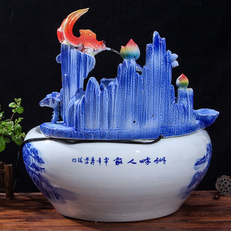 Chinese ceramic water fountain furnishing articles money sitting room feng shui round ball tank waterscape humidifier adornment ornament