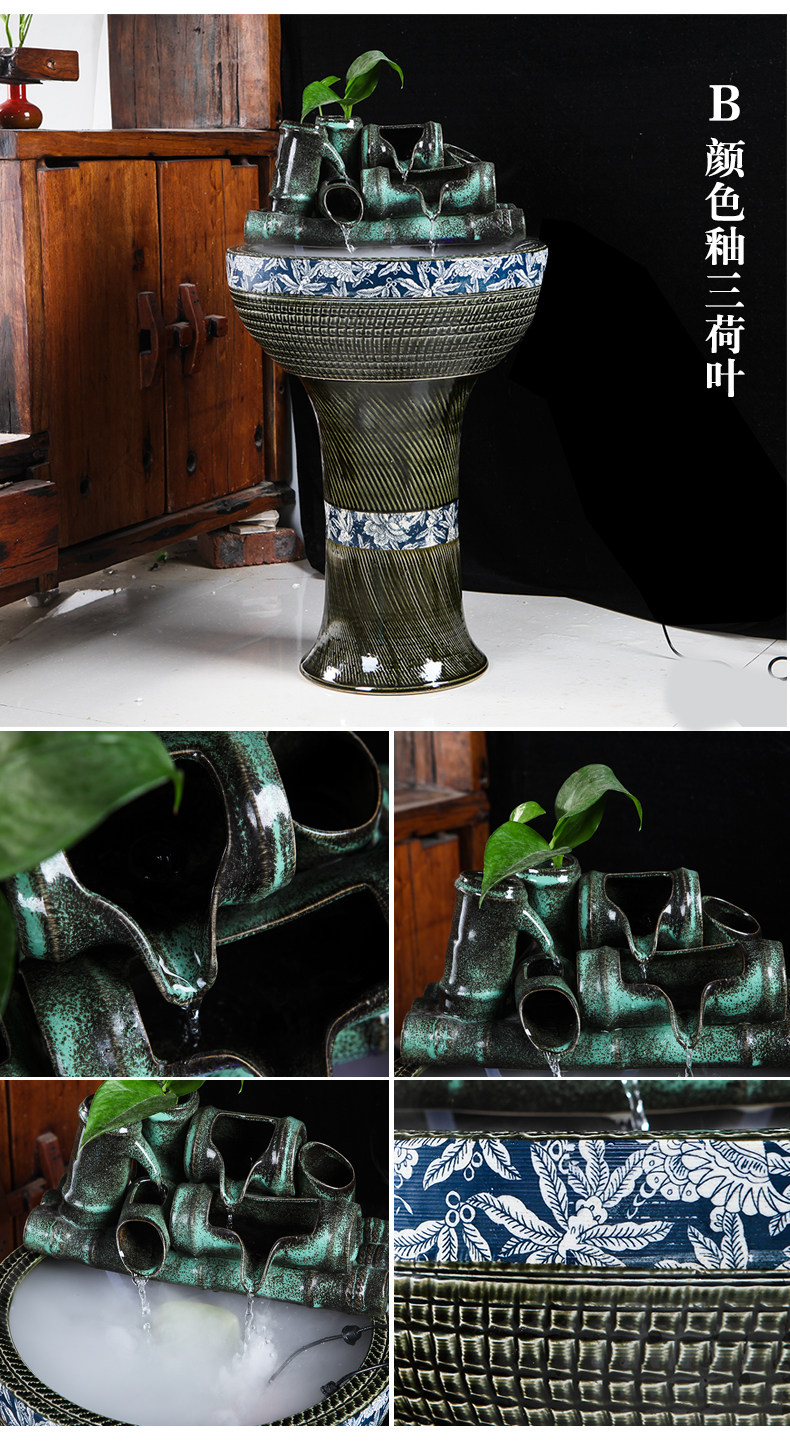 Jingdezhen ceramics pillar landing fish tank oversized LianHe flowerpot brocade carp cylinder goldfish bowl water lily bowl