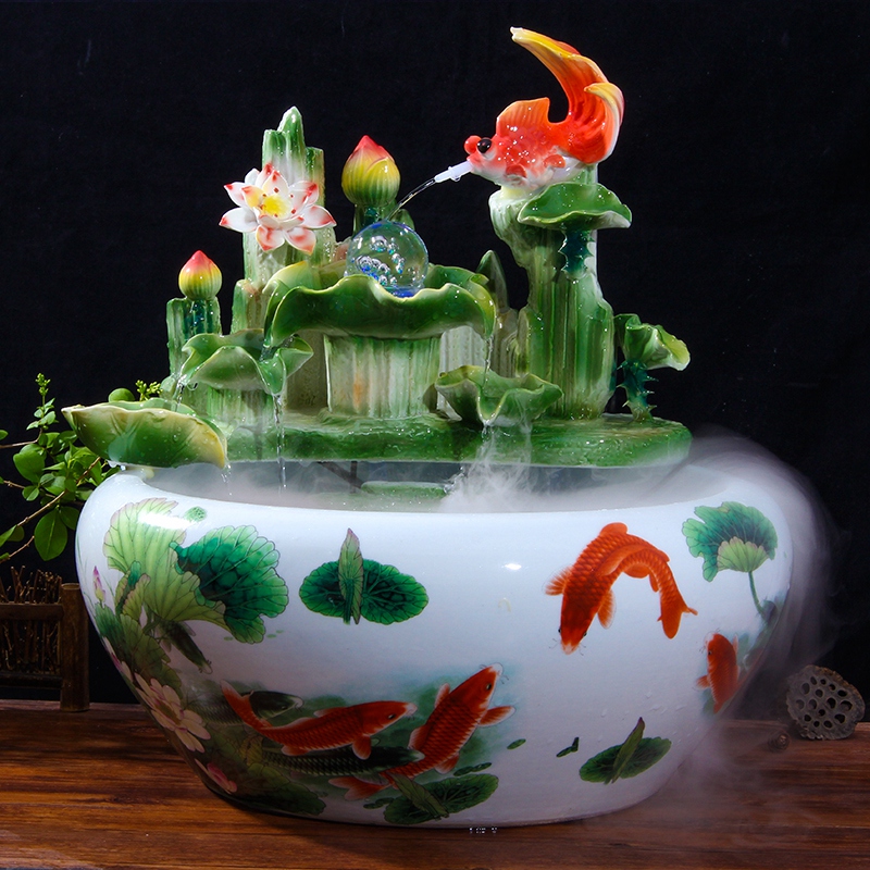 Chinese feng shui round ceramic aquarium water fountain furnishing articles sitting room home desktop household the accumulate creative humidifier