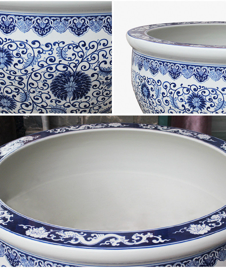 Blue and white porcelain tank 1 meter big basin of water tanks porcelain jar water lily lotus bowl lotus cylinder cylinder tortoise courtyard
