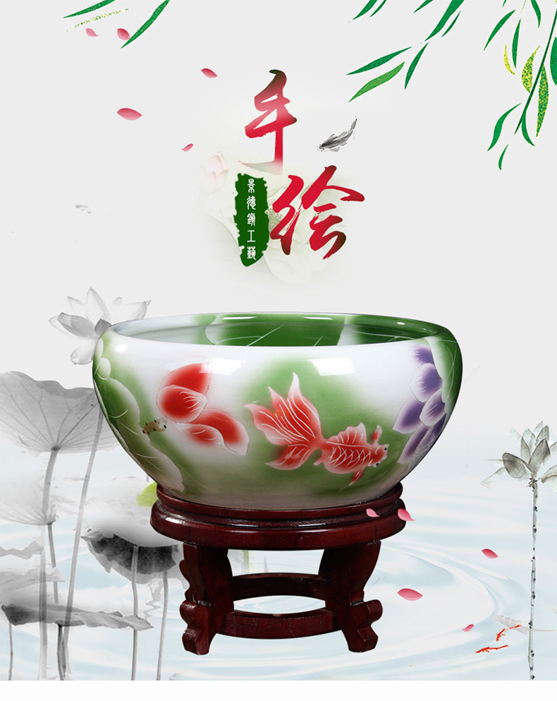 Jingdezhen ceramic aquarium turtle cylinder goldfish bowl of the big tank water lily bowl lotus lotus cylinder cylinder furnishing articles in the living room