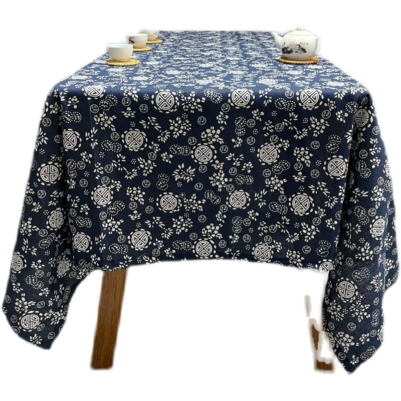 Ethnic blue and white rectangular retro cloth, ethnic style, cotton and linen