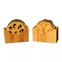 Tea mat thickened Kung fu heat insulation Zen coaster Lotus leaf bamboo set Six-piece cushion creative tea set decoration cup holder