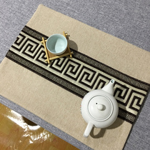 Fabric placemat Heat insulation pad Cotton and linen table mat anti-scalding mat Modern simple tea table plate mat Rectangular Chinese placemat