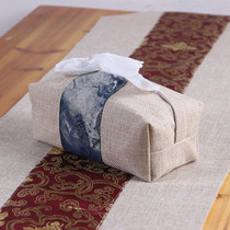 Fabric car tissue box Hand-sewn linen Chinese tea ceremony Classical retro living room car tissue box