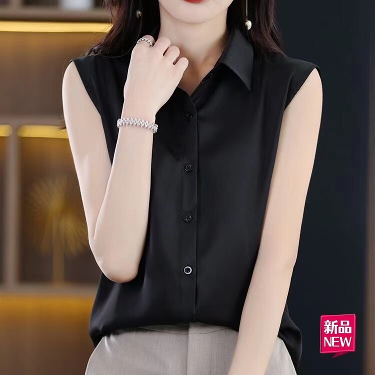 Summer Sleeveless Shirt for Women, French Unique High-End Business Shirt, Layered Vest Top, Elegant Polo Collar