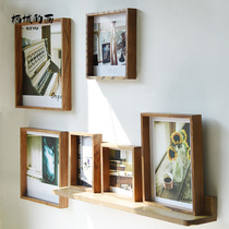 Retro solid wood photo frame table creative hanging wall combination literary square thin narrow side frame wooden old