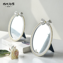 Time Few Oval Pearls Mirror Upscale Dressings Makeup Desktop Bedroom Desktop Retro Small Mirror Eurostyle