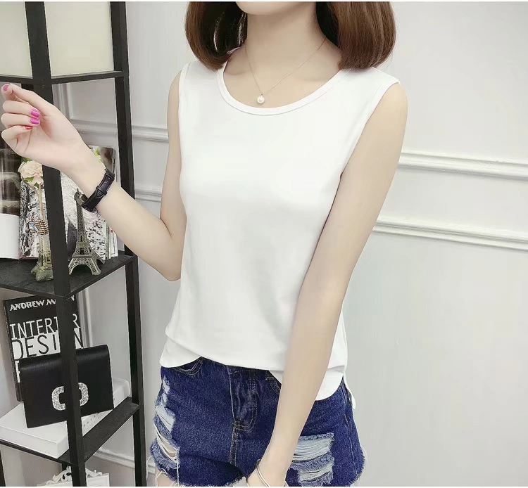 Sợi yafu của phụ nữ vest sling mới kích thước lớn mặc giản dị hoang dã hơi lỏng cổ tròn cotton phụ nữ