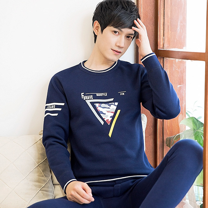 Hot clothes men's plus velvet thickening winter self-cultivation students Korean version of the tide youth large size men's autumn clothes sanitary pants suit