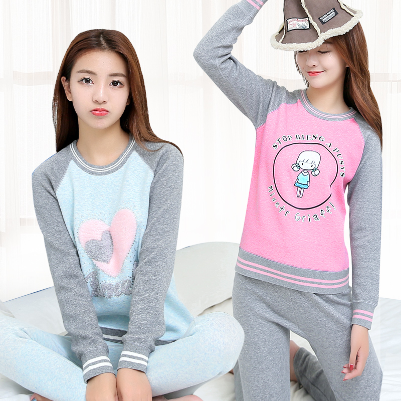 Teen Plus Suede Thickening Junior High School High School Large Boy Teen Girl Fever Clothes Autumn Clothes Sanitary Pants Suit Cotton Sweatshirt Winter