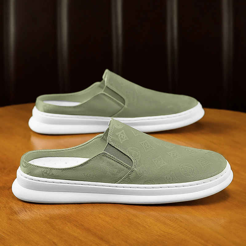 Half-slipper men's autumn breathable cloth shoes without heel light lazy one pedal ice silk canvas shoes soft bottom tide shoes