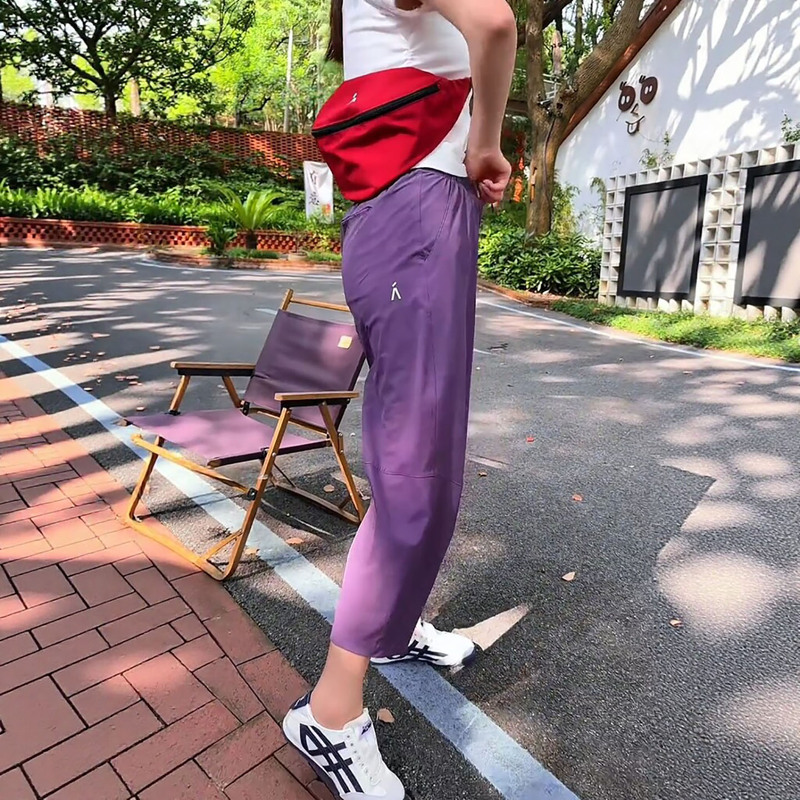 Plus-Size Purple Quick-Dry Sports Pants for Women, 2026 New Summer Thin Style, Slimming Jogger Carrot Pants for Petite Figures