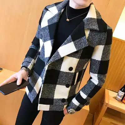 Tide brand 2021 autumn new men's Korean version of Joker slim lapel woolen coat handsome short woolen coat