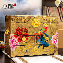 Pingyao lacquerware jewelry box handmade jewelry three gold layers high-end large capacity storage high-end Chinese style wedding gift