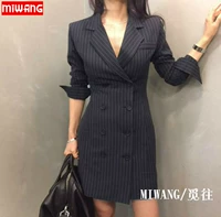 Mùa xuân và mùa thu Áo khoác mỏng mới Áo dài sọc dọc Bộ đồ đôi ngực vest nữ công sở