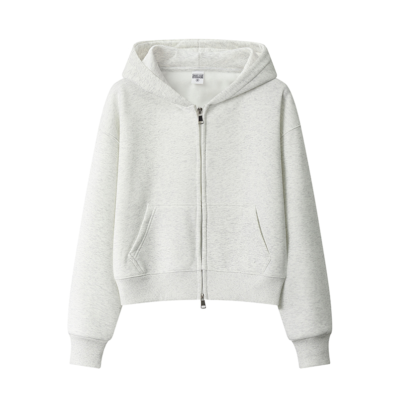American-Style Gray Short Hooded Cardigan Sweatshirt for Women, Spring and Autumn, Fleece-Lined and Thickened, Suitable for Petite Figures, Can Be Worn as an Inner Layer or Outerwear with a Zipper American-Style Gray Short Hooded Cardigan Sweatshirt for Women, Spring and Autumn, Fleece-Lined and Thickened, Suitable for Petite Figures, Can Be Worn as an Inner Layer or Outerwear with a Zipper