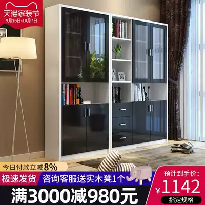 Simple study children's bookcase storage cabinet integrated modern paint floor-to-ceiling bookcase with glass door filing cabinet