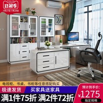 Modern paint desk bookshelf bookcase combination Simple small household household rotating corner computer desktop table