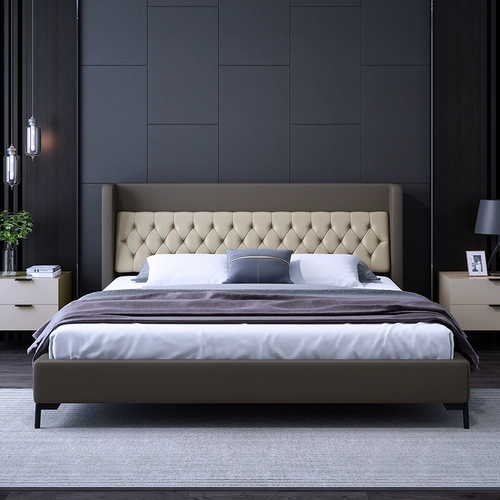 Современная и минималистичная мебель для спальни для двоих, комплект, из натуральной кожи, 1.8м
