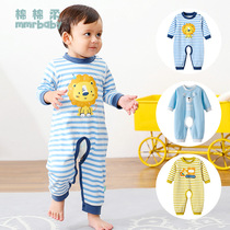 Male baby crotch jumpsuit spring and autumn baby open file coat out thin long-sleeved pure cotton toddler climbing suit autumn outfit