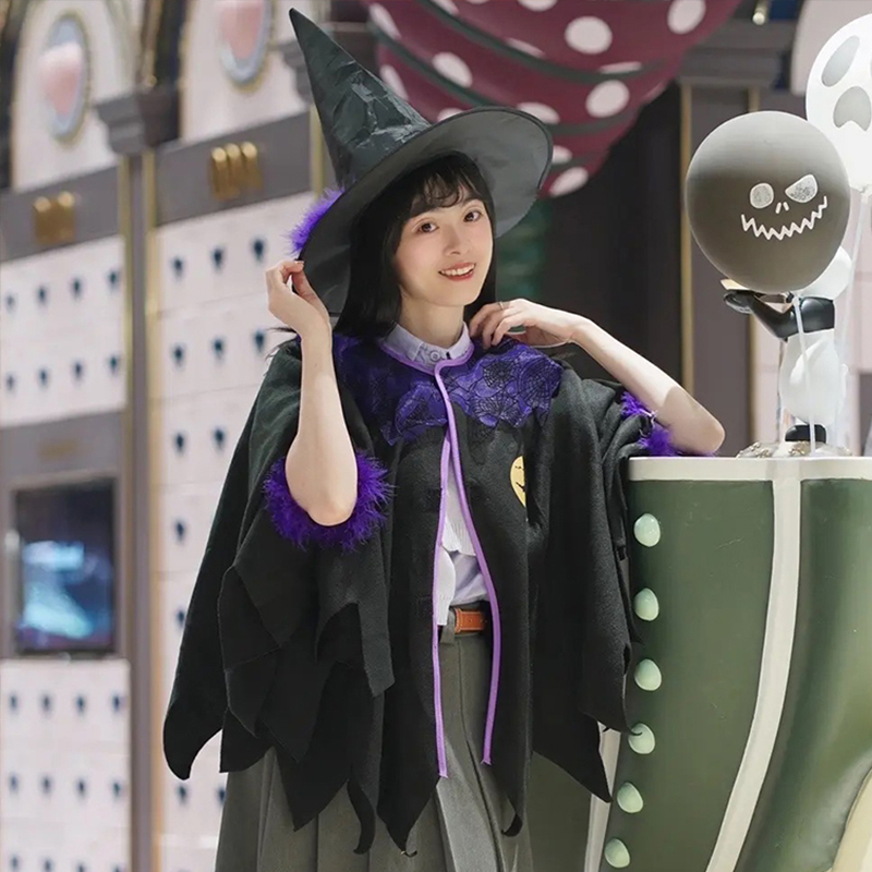 Halloween Cosplay Costume Cloak Witch Outfit Adult Women's Cape Clothing Cosplay Dress-Up Decoration Accessories Props