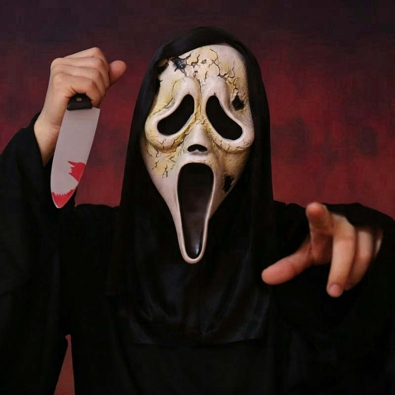 Halloween Quirky Full-Face Mask for Adults, Scary Grim Reaper Skull Ghost Face Cosplay Costume for Masquerade Party