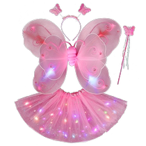 Gift Little Girls Back Angel Luminous Butterfly Wings Back Adorned Children Girl Fairy Magic Wand Princess Dress