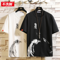 Fat Chinese Feng Shui Mo Pure Cotton Short Sleeve T-shirt Men's Big Code Relaxation Day Department Summer Tide Leisure Clothes Half Sleeve  ⁇ Shirt