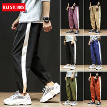 Fat Japanese stretch nine-point pants mens trendy plus-fat plus-size sweatpants casual drawstring loose autumn running