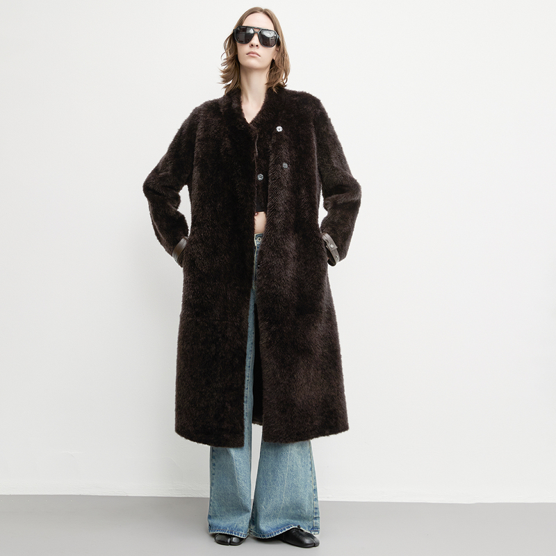 Dukecat/Spanish Ultra-Fine Merino Wool Melard Fur Coat Women's Long Fur Integrated Coat