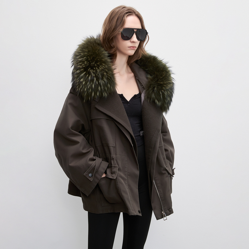 Dukecat/Retro Workwear Raccoon Fur Collar Parka Women's Hooded Loose Batwing Sleeve Goose down Fur Coat Dukecat/Retro Workwear Raccoon Fur Collar Parka Women's Hooded Loose Batwing Sleeve Goose down Fur Coat