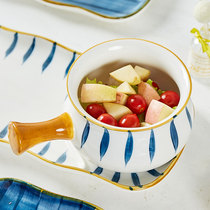 Jingdezhen household Japanese-style small soup bowl Rice bowl with handle Nordic small tableware Ceramic salad bowl creative personality