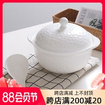Jingdezhen ceramic phnom penh pot with lid Large porcelain basin large soup basin Household bone china bowl binaural large soup bowl soup pot