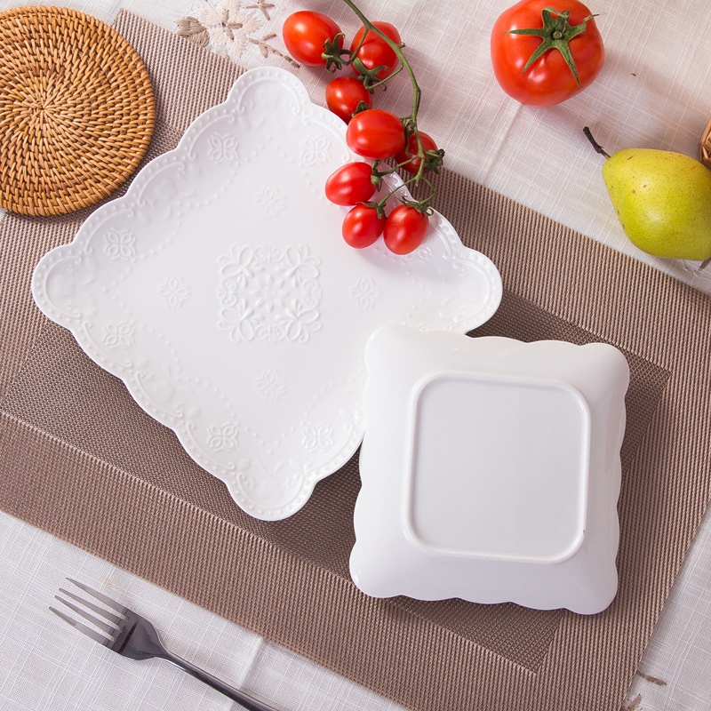 Jingdezhen domestic creative ipads porcelain butterfly embossed flat west steak plate 0 suit the square ceramic tableware