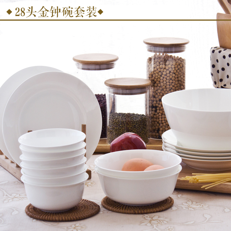 Jingdezhen domestic lead - free 28 head white ipads China bowl dish plate suit ceramic wedding housewarming gift