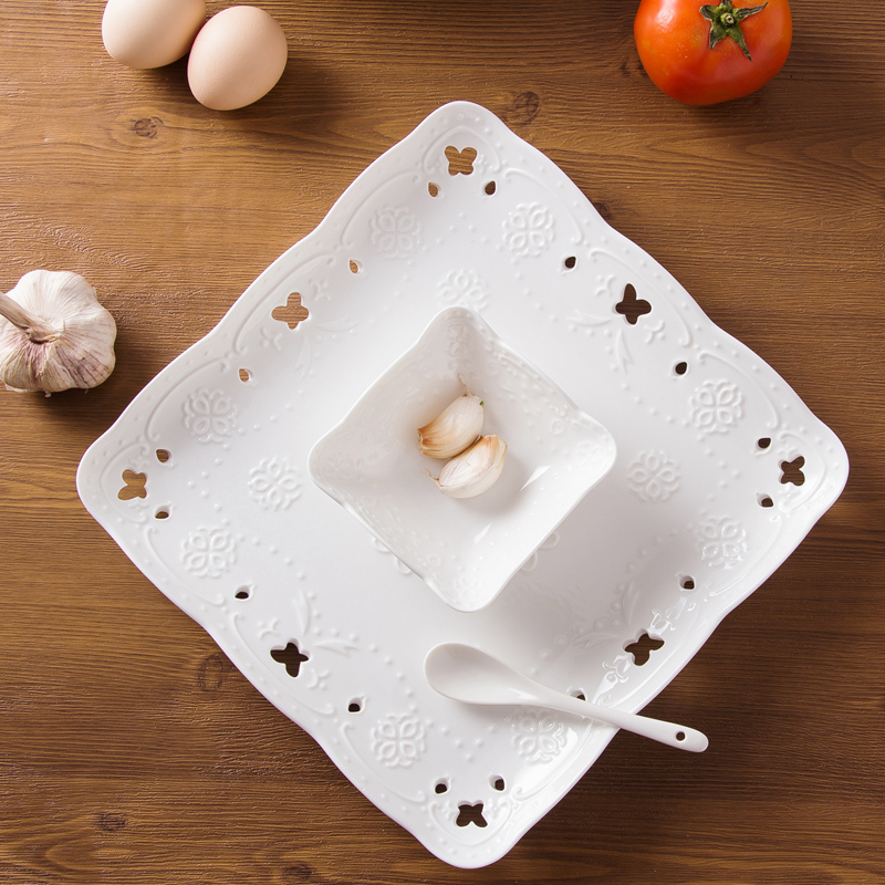Pure white household condiment bowls ipads porcelain pudding dessert bowl bowl anaglyph ceramic tray square shu she bake bowl