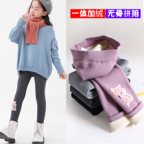 Girl Beats Bottom Pants Autumn Winter Outwear Children Plus Suede Thickened Pants Winter Baby Integrated Suede Seamless Children Long Pants
