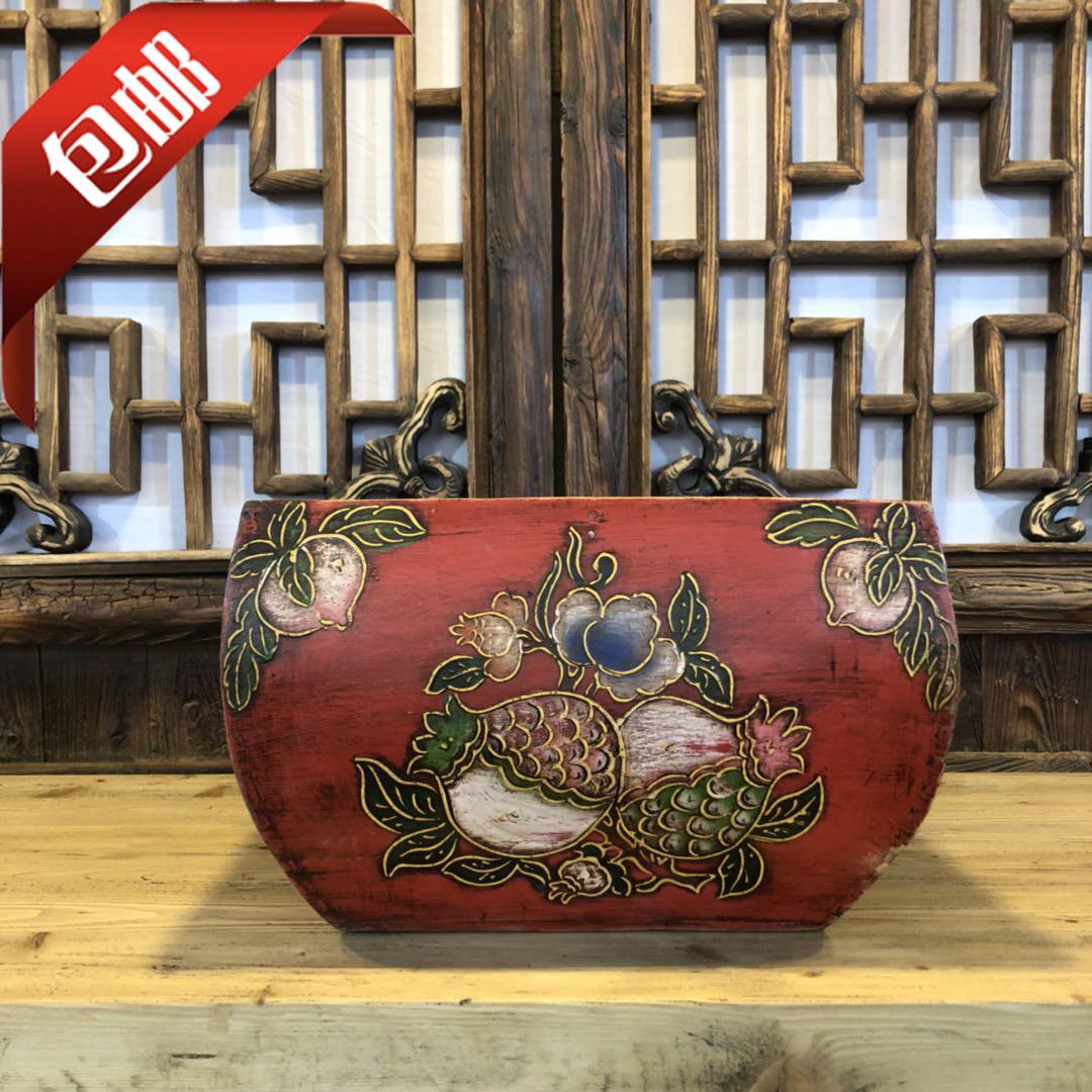 Imitation antique painted small liters wood rice fighting folk doing old containing decoration Xuanguan key Desktop sundries containing box 