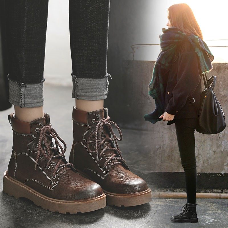 Europe station 2022 new Inn Martin boots female spring autumn thin wind brown retro boots with round head thick bottom short boots
