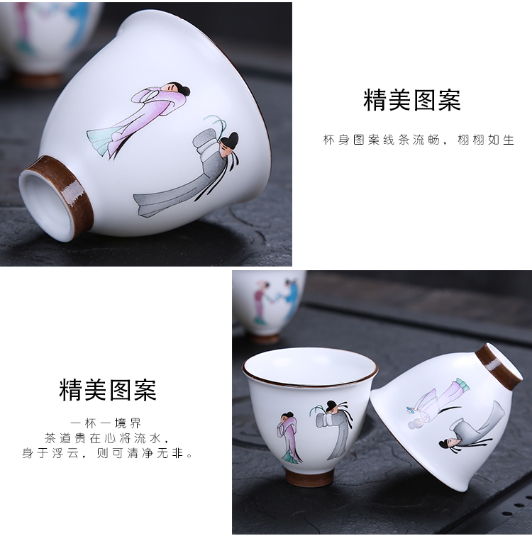 Leopard lam, 6 pack kung fu tea cups of jingdezhen ceramic tea set, cup sample tea cup household ipads porcelain white porcelain dehua