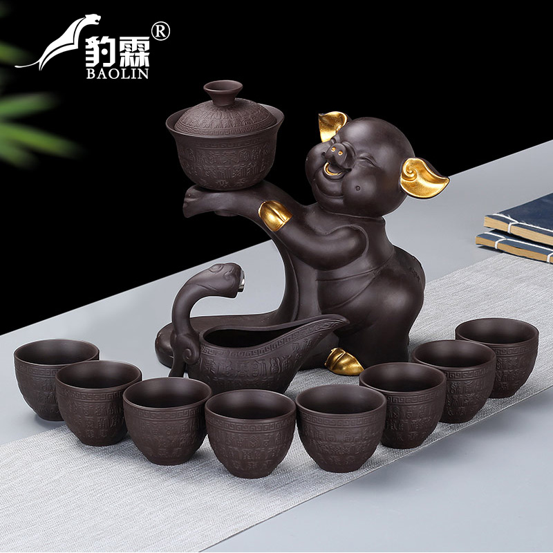 Leopard lam, semi - automatic tea ware tea to implement lazy all kung fu tea set suit household atone purple ceramic teapot