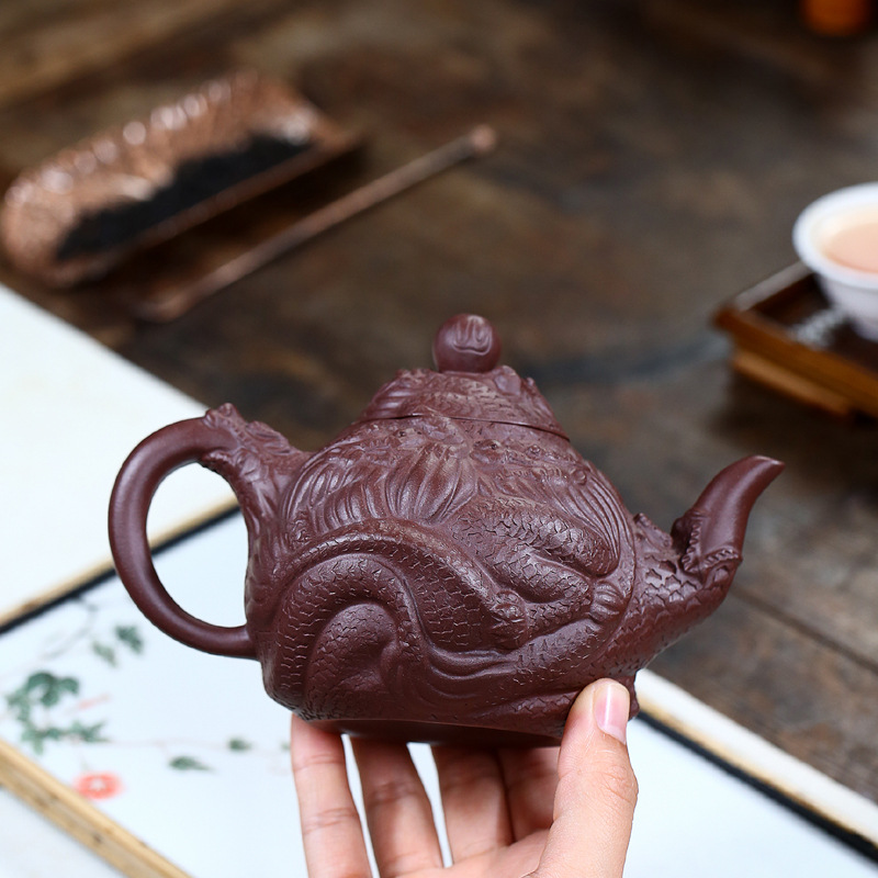 Leopard lam, yixing famous ore purple clay statute of pure manual it Kowloon teapot carved dragon tea factory