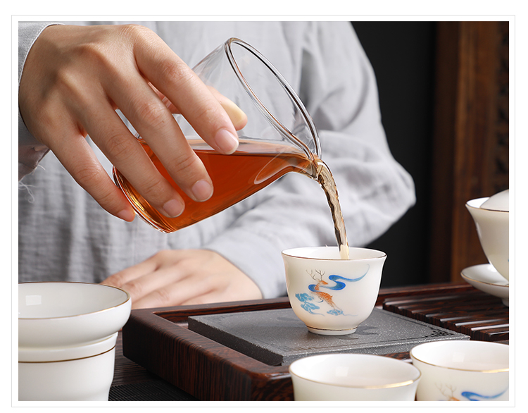 Leopard lam suet jade white porcelain ceramic gift box kung fu tea set suits for domestic high - grade jade porcelain jingdezhen tea cups