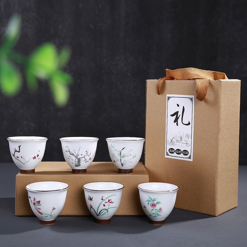 Leopard lam, 6 pack kung fu tea cups of jingdezhen ceramic tea set, cup sample tea cup household ipads porcelain white porcelain dehua